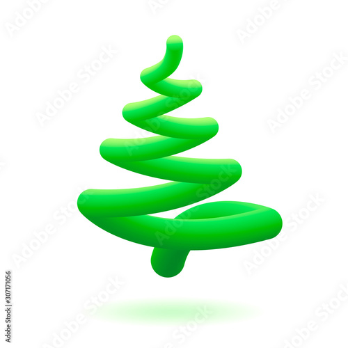 Christmas tree, abstract vector illustration. Line spiral element design for party banner, poster, web, mobile app. Liquid flow style, Xmas sign isolated on white