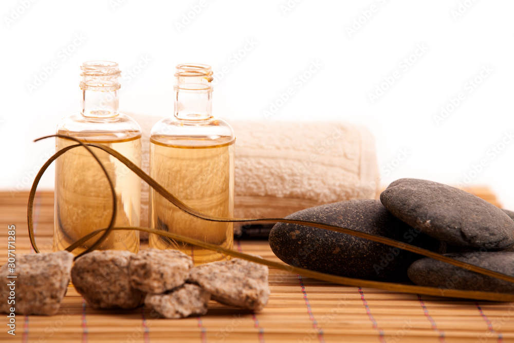 Small bottles with aroma oils ans spa face towels Small bottles with aroma oils ans spa face towels