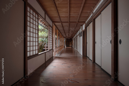 Corridor of Japanese traditional interior with shoji dividers in Honen-in temple, Kyoto, Japan photo