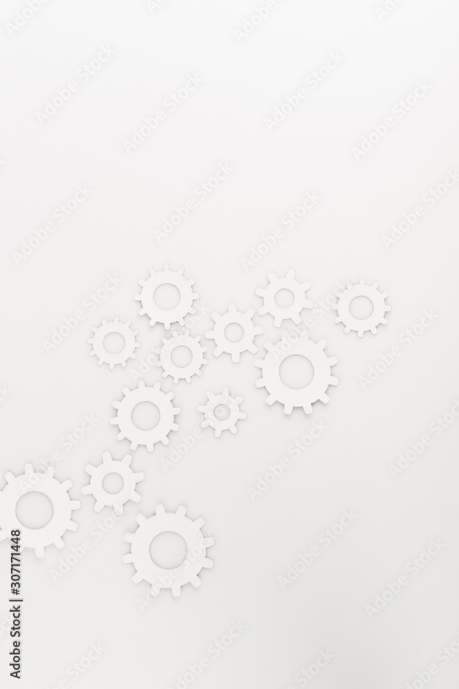 top view of round gears isolated on white top view of round gears isolated on white