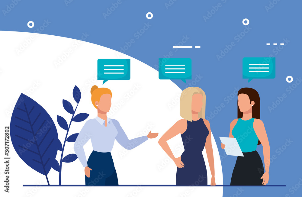 business women meeting talking avatar character vector illustration design