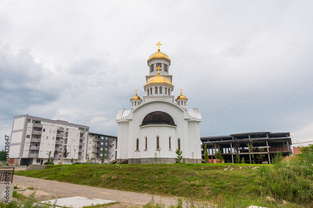 Loznica, Serbia - July 13, 2019: Church of Holy Ascension of Our Lord (Crkva Svetog Vaznesenja Gospodnjeg: serbian) in Loznica, Serbia.