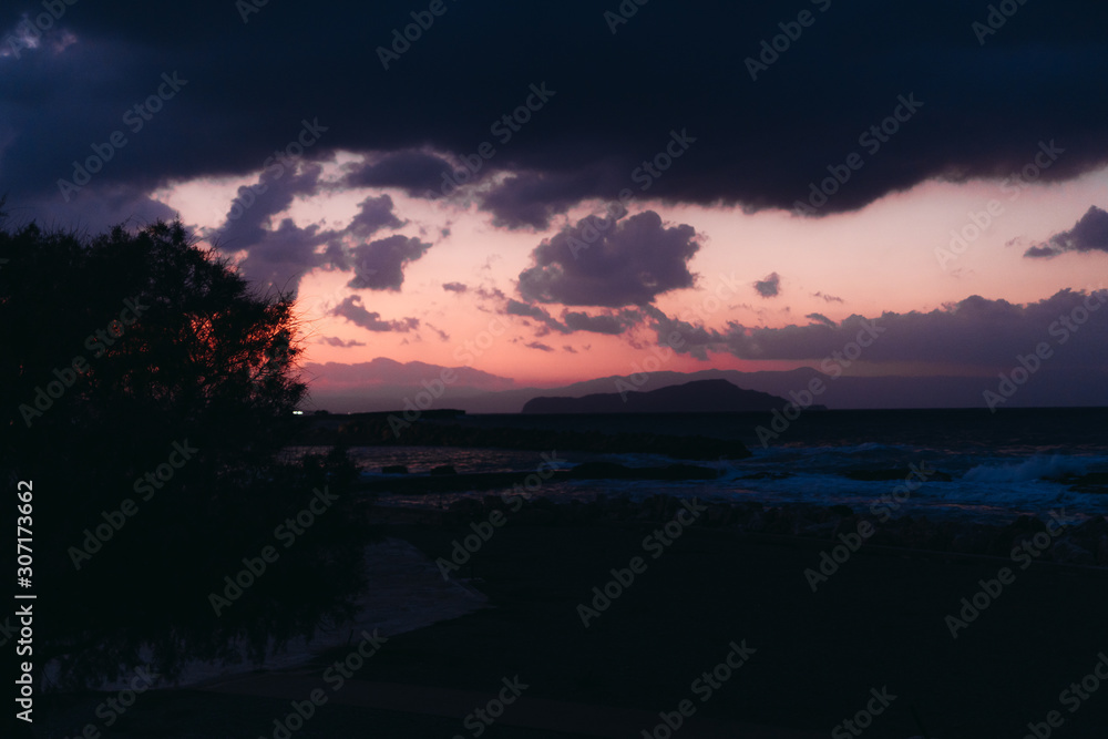Nightfall in Chania by the coast Nightfall in Chania by the coast