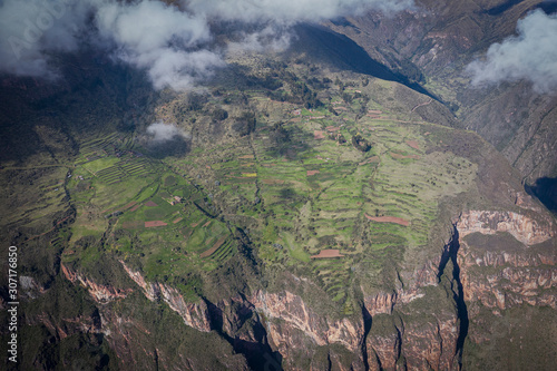  Forests  fields  clouds over mountains in Sacred Valley in Cusco.