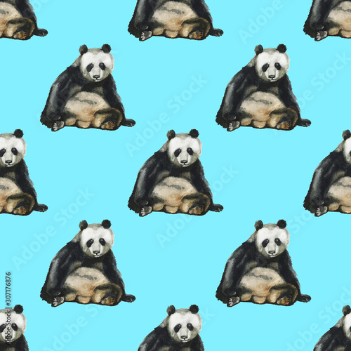 Watercolor seamless pattern with panda hand drawing decorative background. Print for textile  cloth  wallpaper  scrapbooking