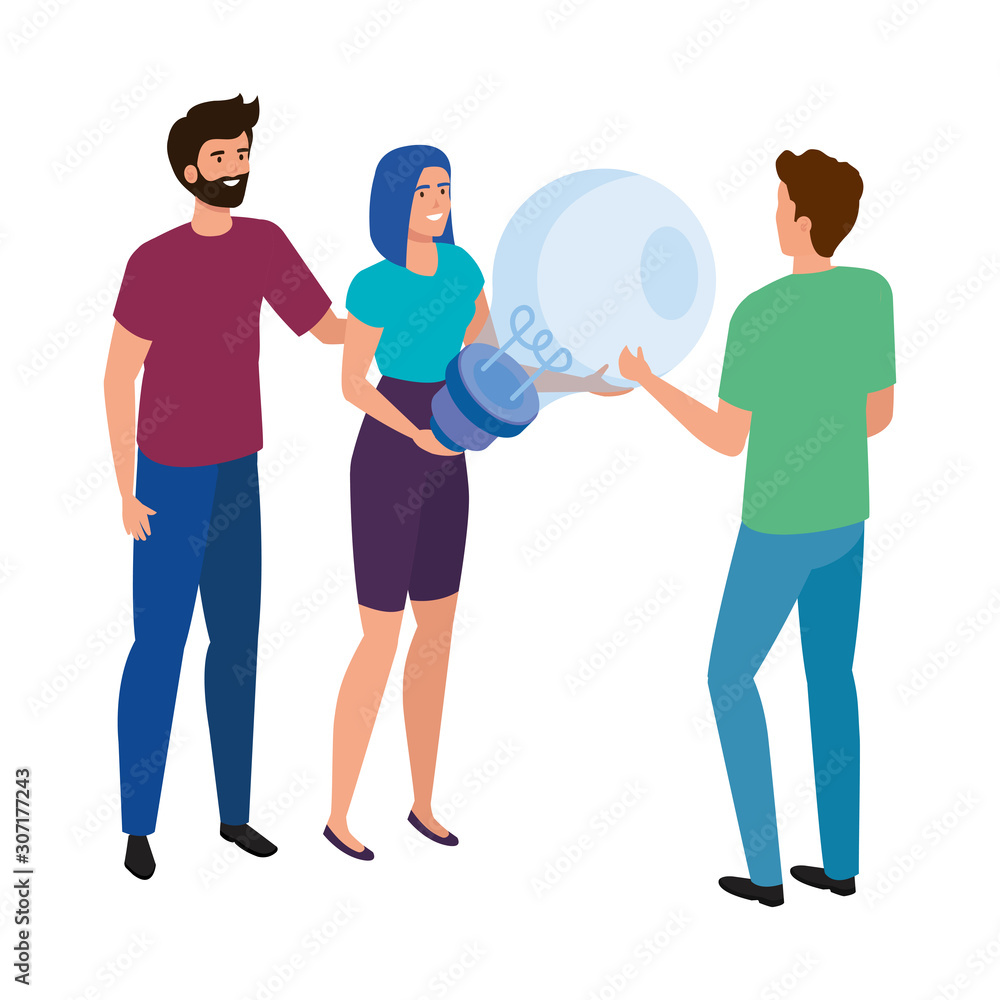 young people meeting with light bulb vector illustration design young people meeting with light bulb vector illustration design