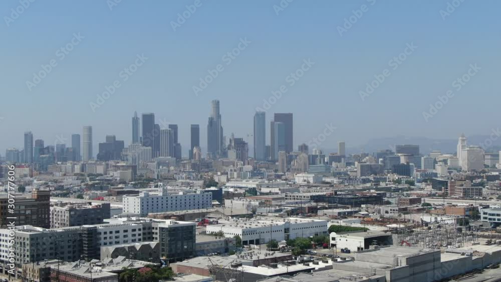 Los Angeles Downtown From Industrial District Aerial Shot Right Elevate Los Angeles Downtown From Industrial District Aerial Shot Right Elevate