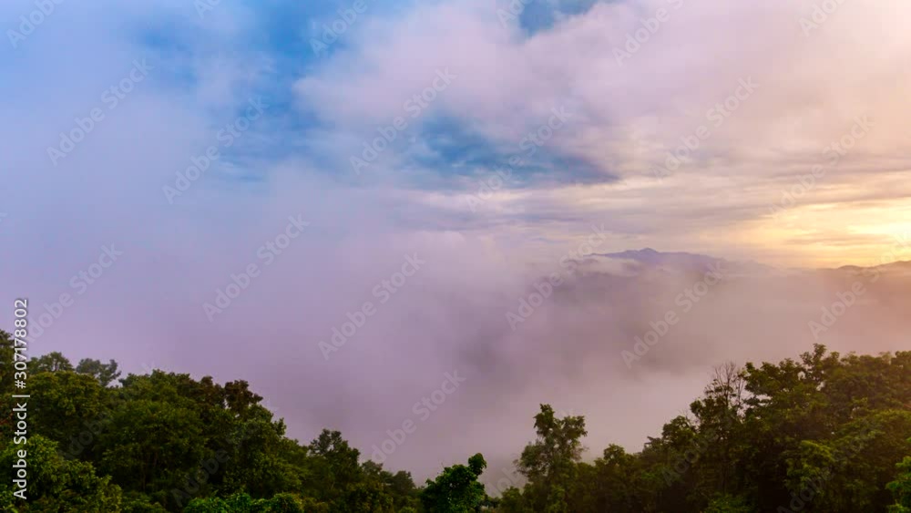 Time Lapse video 4k, Beautiful landscape with Misty morning sunrise and mountain view Time Lapse video 4k, Beautiful landscape with Misty morning sunrise and mountain view