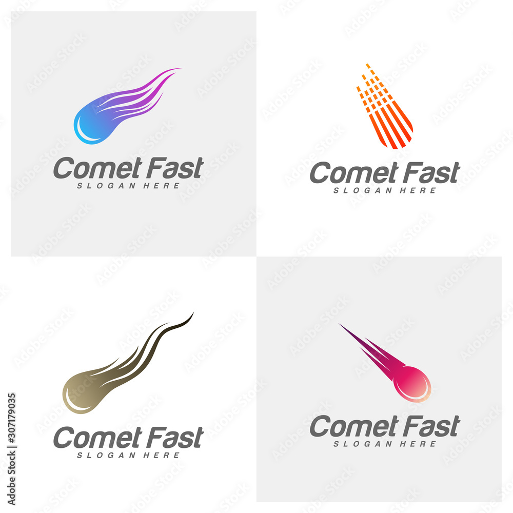 Set of Comet Logo Vector, Comet Logo Design Template, Icon Symbol, Illustration