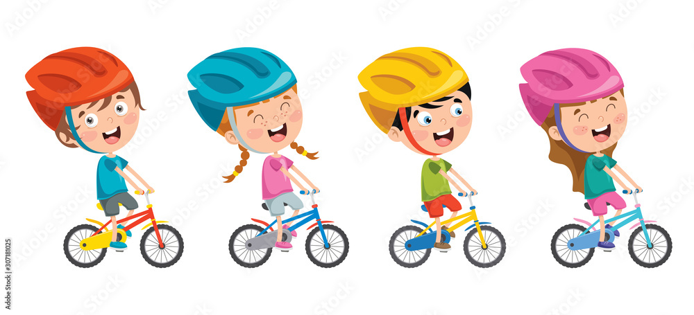 Happy Little Children Riding Bicycle Happy Little Children Riding Bicycle