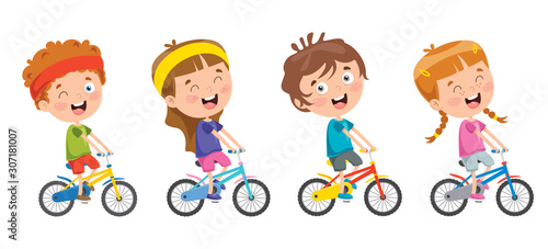 Happy Little Children Riding Bicycle