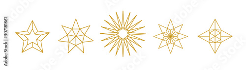 Weihnachtssterne - Set mit fünf verschiedenen goldenen Sternen