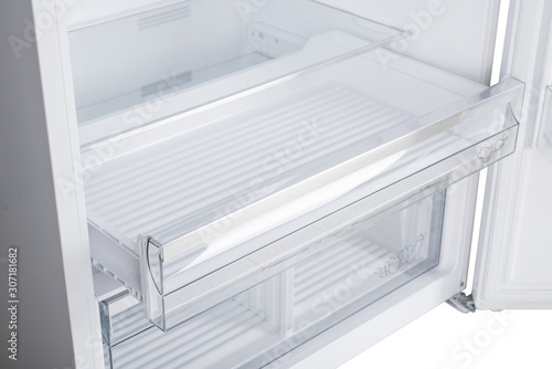 Refrigerator Isolated on White Background. Modern Kitchen and Domestic Major Appliances