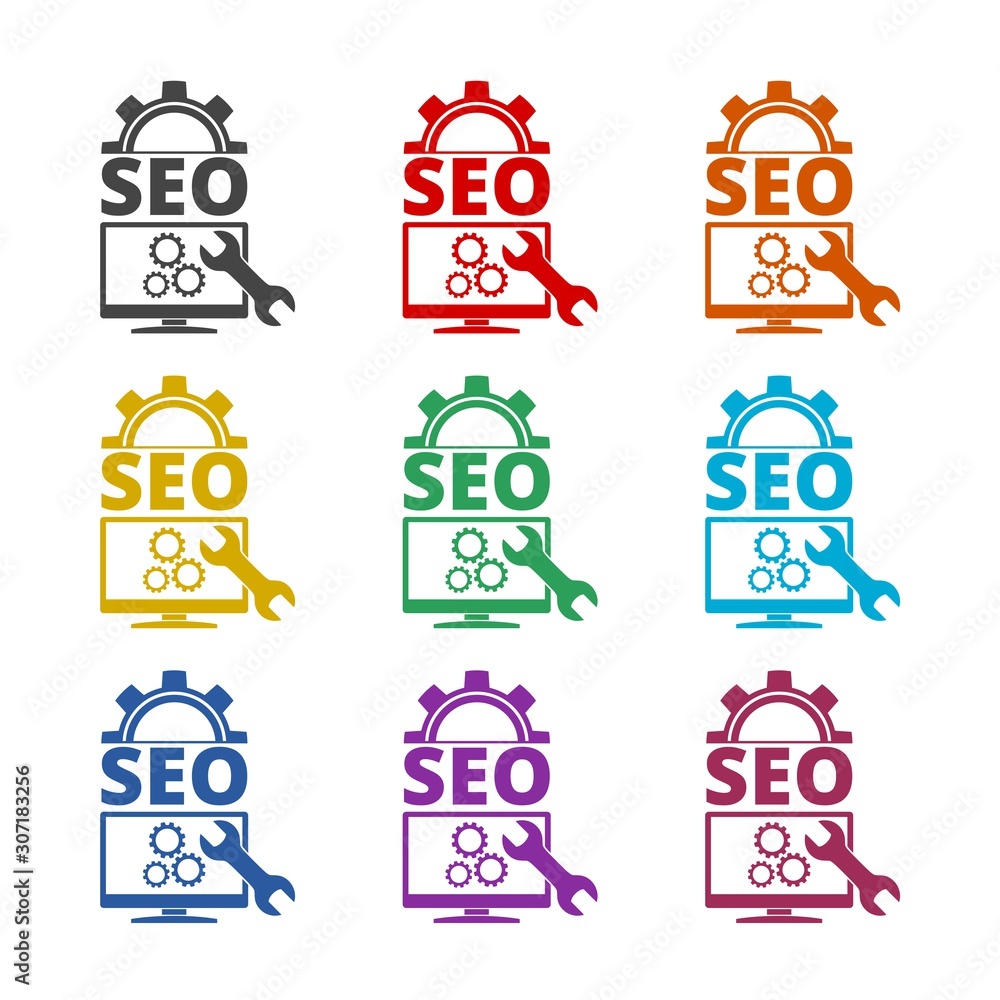 Seo color icon set isolated on white background Seo color icon set isolated on white background