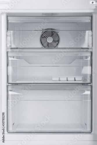 Refrigerator Isolated on White Background. Modern Kitchen and Domestic Major Appliances