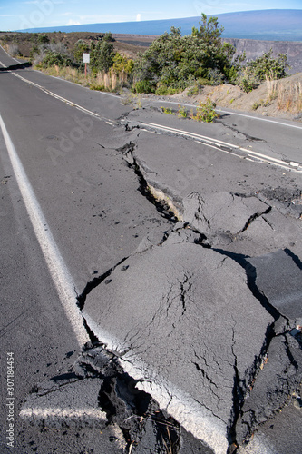 Earthquake damage to road in Hawaii