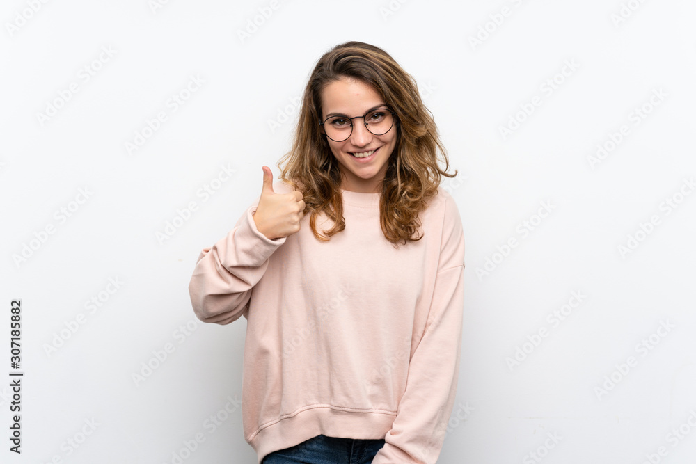 Young blonde woman with glasses Young blonde woman with glasses