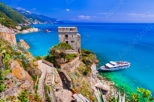 Italian summer holidays - beautiful Monterosso al Mare in Cinque Terre national park. Liguria, Italy