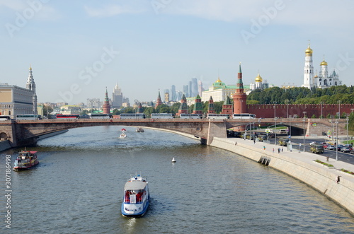 Autumn view of the Moscow Kremlin and the Big Moskvoretsky bridge over the Moscow-river. Moscow, Russia photo