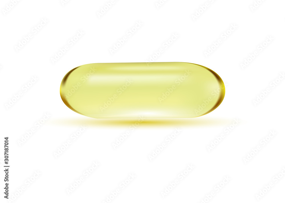 Realistic pill isolated on white. Template for medicine background. Antibiotic, vitamin or drug vector illustration.