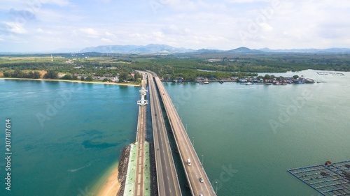 Wallpaper Mural aerial view Sarasin bridge connect Phang Nga province to Phuket island. .The old bridge was renovated to be a tourist attraction and a viewpoint in the middle of the sea.. Torontodigital.ca