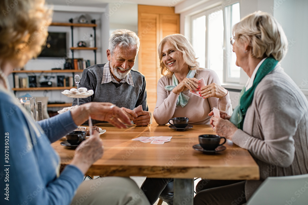 Happy seniors having fun while playing cards in the living room. Happy seniors having fun while playing cards in the living room.