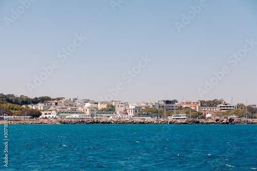 View on the port seaside on Rhodes island at sun day light