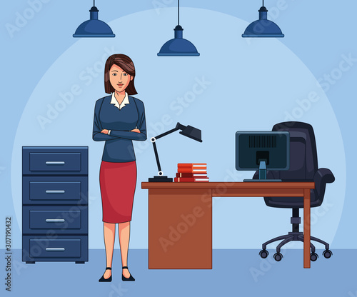 cartoon woman secretary at office