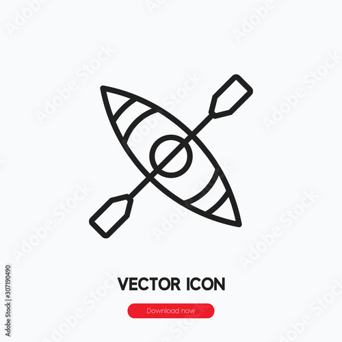 kayak icon vector. Linear style sign for mobile concept and web design. canoe symbol illustration. Pixel vector graphics - Vector.	