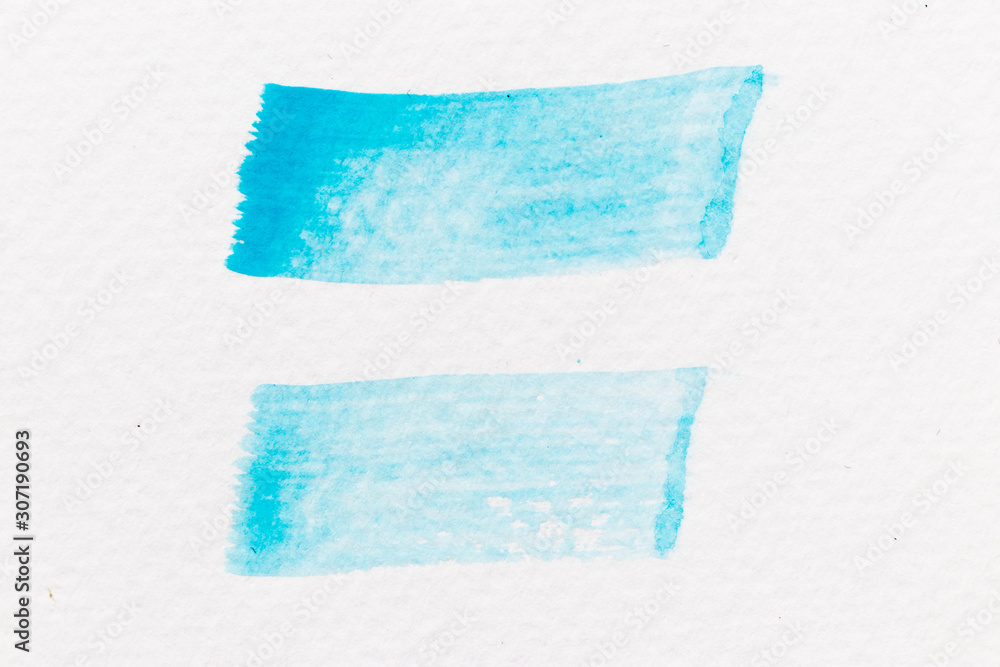 Fototapeta premium Blue color watercolor handdrawing as line brush on white paper background