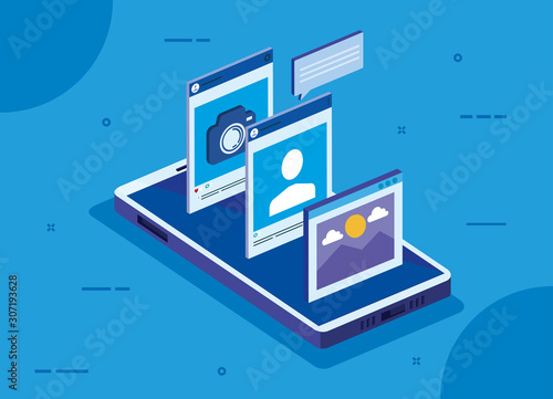 Smartphone design, Digital technology communication social media internet and web theme Vector illustration
