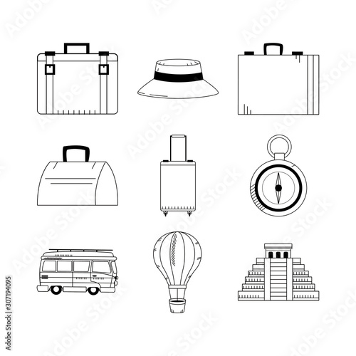 travel and monuments of the world icon set, flat design