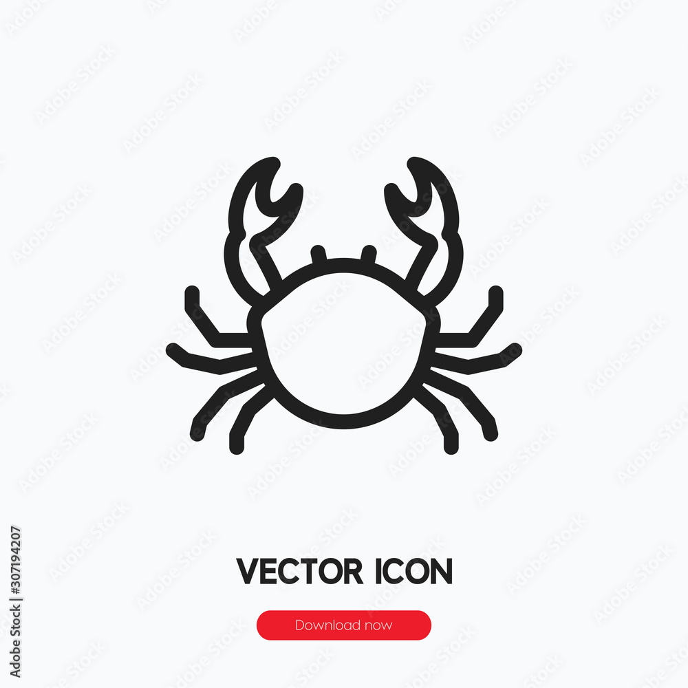 Crab icon vector. Linear style sign for mobile concept and web design. Crab symbol illustration. Pixel vector graphics - Vector.