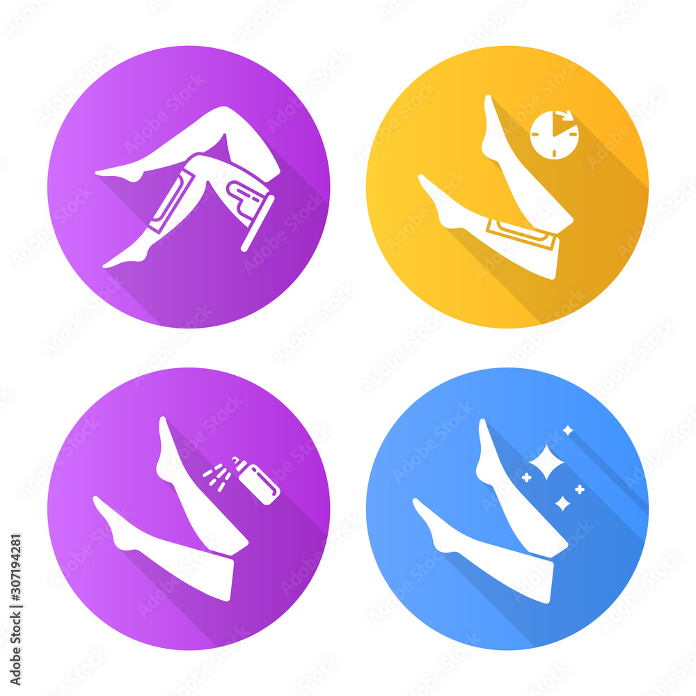 Leg waxing flat design long shadow glyph icons set. Shin hair removal with natural wax process. Female body depilation steps. Professional beauty treatment at home. Vector silhouette illustration Leg waxing flat design long shadow glyph icons set. Shin hair removal with natural wax process. Female body depilation steps. Professional beauty treatment at home. Vector silhouette illustration