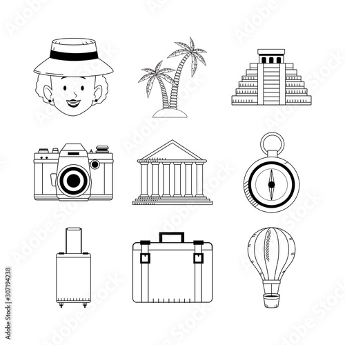 icon set of travel and monuments of the world, flat design