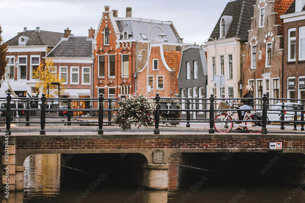 small old houses and a bridge over a canal in one of the cities of the Netherlands