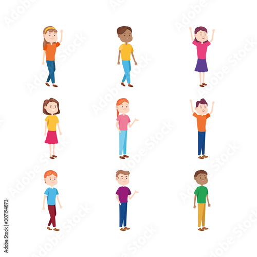 cartoon teenagers icon set, colorful design
