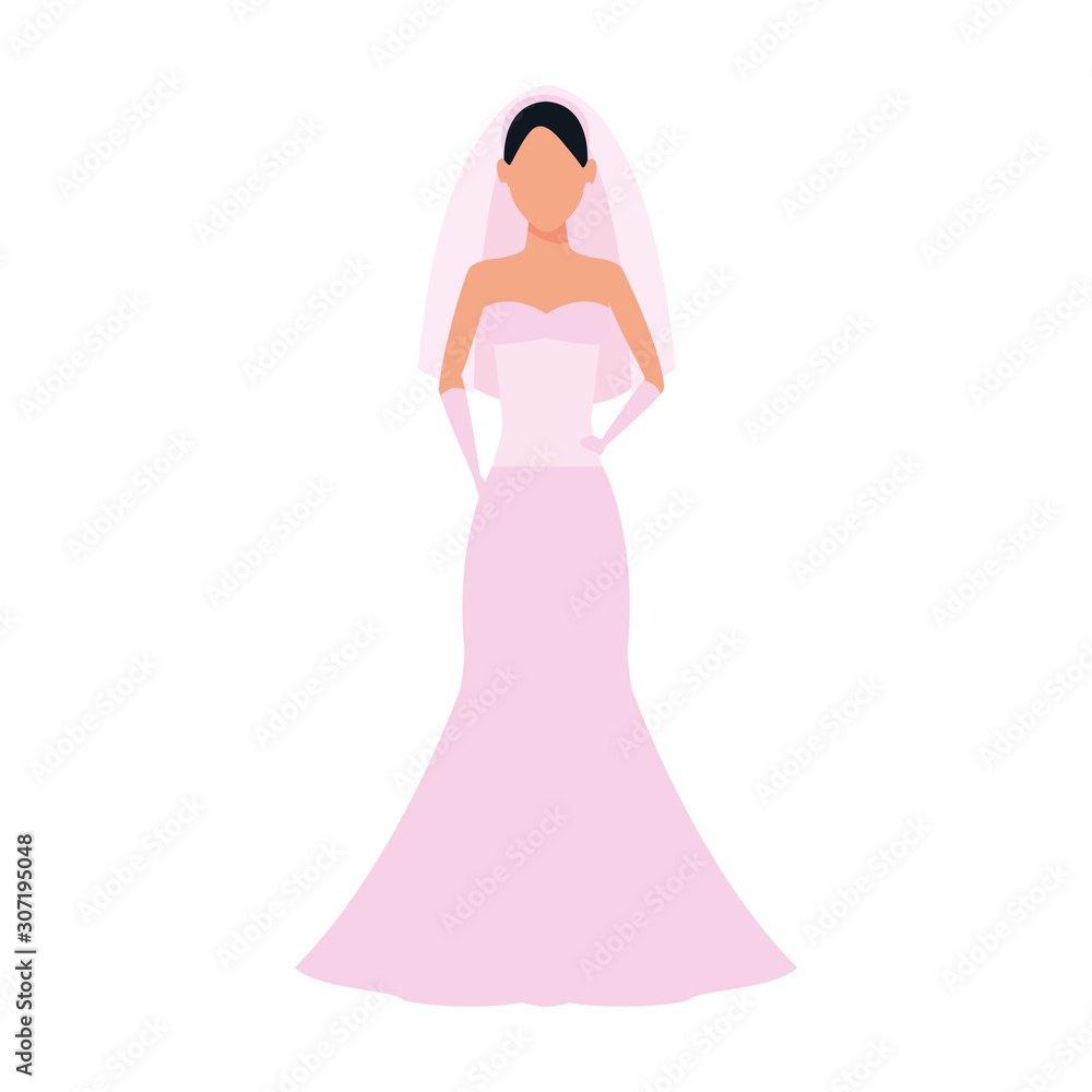 avatar bride with beautiful pink dress, flat design