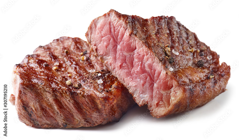 Grilled Beef Steak Isolated on white background Grilled Beef Steak Isolated on white background