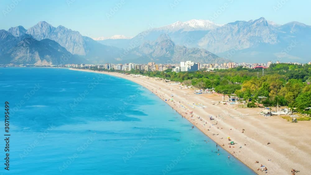 Timelapse of people activity on Konyaalti beach in Antalya, Turkey