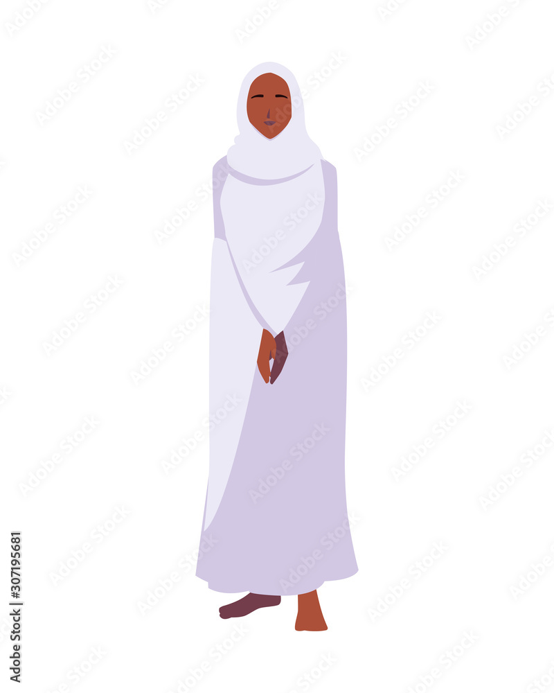woman pilgrim hajj standing on white background woman pilgrim hajj standing on white background