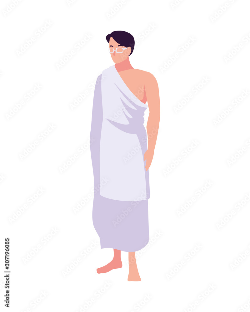 Fototapeta premium man pilgrim hajj standing on white background