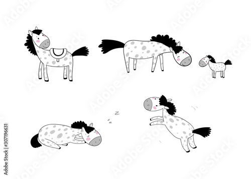 Cute cartoon horse. Farm animals. Funny pony