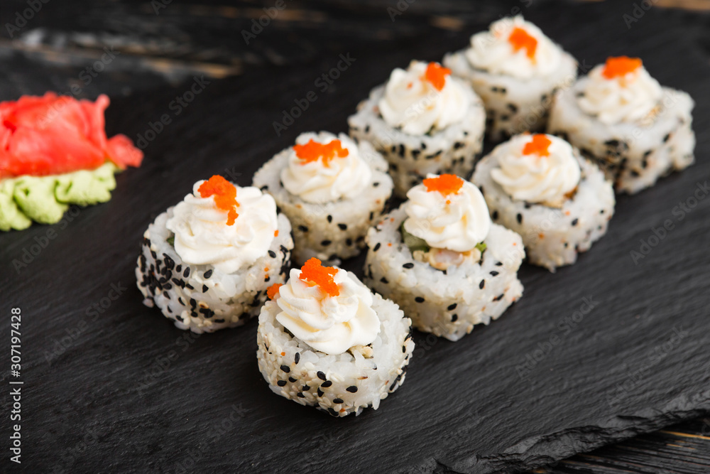 Delicious rolls with fish and cheese Delicious rolls with fish and cheese