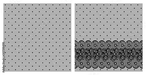 Dotted retro lace set. Vintage decorative elements. Seamless pattern and border