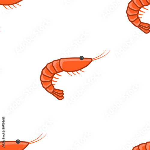 Shrimp seamless pattern. Multicolored, volumetric design. One direction. Simple isolated vector on a white background