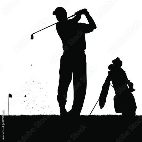 A vector silhouette of a golfer teeing off