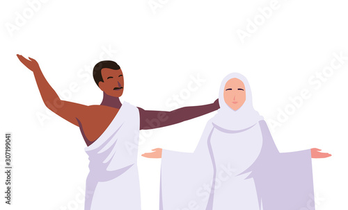 couple of people pilgrims hajj on white background