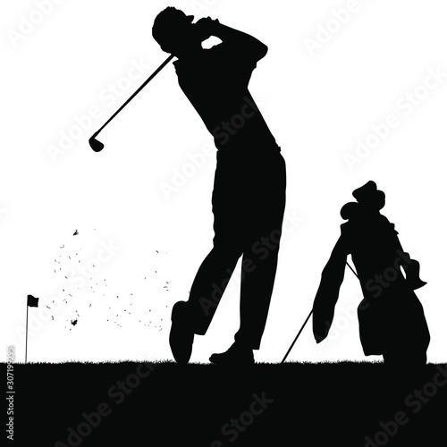 A vector silhouette of a golfer teeing off
