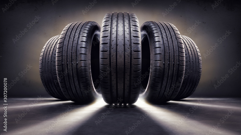 close up of five tires